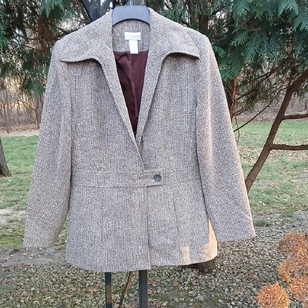 Coldwater Creek Beige Tweed Blazer Vintage Sz 14 EUC